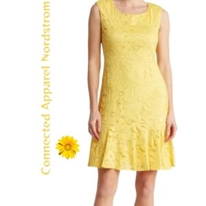 Connected Apparel Coming Up Daisy Yellow Perfect Summer Dress Sz 12 Lace Overlay